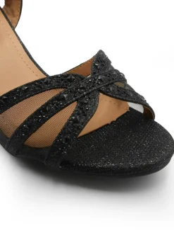 Where's That From Jillian Diamante Strappy Heel In Black Glitter