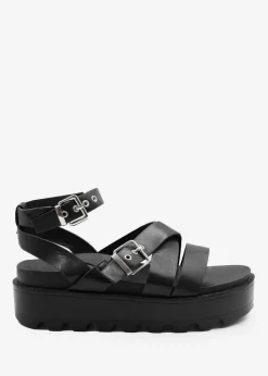 Where's That From Layla Black Wide-Fit Buckle Strap Platform Sandals