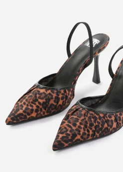 Where's That From Leopard Satin Maldives Pointed Toe Heels