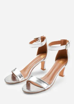 Where's That From Madrid Silver Block Heel With Ankle Strap