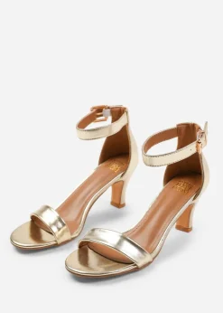 Where's That From Madrid Gold Block Heel With Ankle Strap