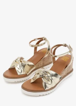 Where's That From Metallic Gold PU Katara Knot Detail Wedge Shoes