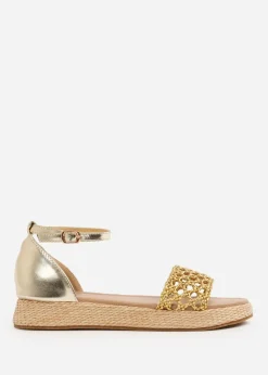 Where's That From Metallic Gold Shia Braided Strap Espadrille Flatform