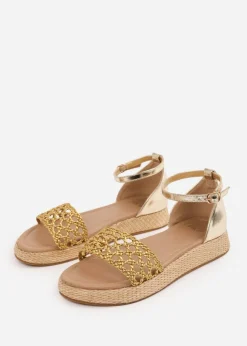 Where's That From Metallic Gold Shia Braided Strap Espadrille Flatform