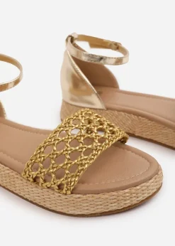 Where's That From Metallic Gold Shia Braided Strap Espadrille Flatform