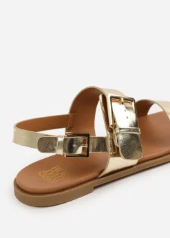 Where's That From Metallic Gold PU Camilla Classic Flat Sandals