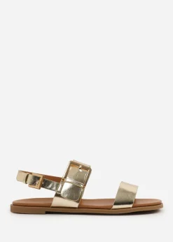 Where's That From Metallic Gold PU Camilla Classic Flat Sandals