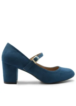 Where's That From Navy Suede Araceli Wide  Mary Jane Pumps