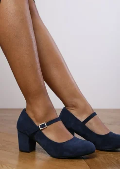 Where's That From Navy Suede Effie Block Heel Pumps