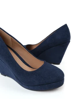 Where's That From Navy Suede Luisa Platform Wedge Court Shoes