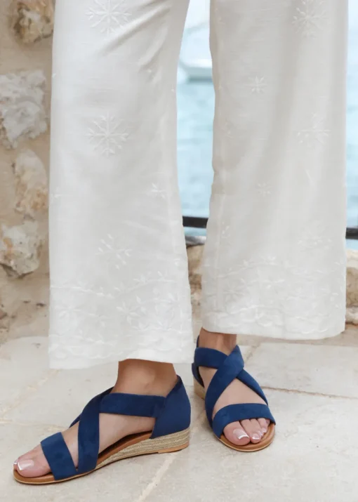 Where's That From Navy Suede Hummingbird Wide-Fit Low Wedges