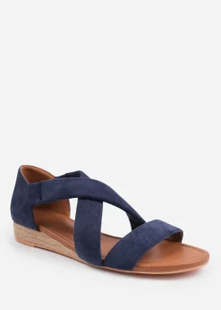 Where's That From Navy Suede Hummingbird Wide-Fit Low Wedges