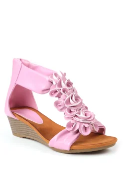 Where's That From Pink Pu Abilene Low Wedge Heel Sandals