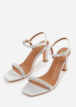 Where's That From Silver Satin Nala Strappy Block Heel