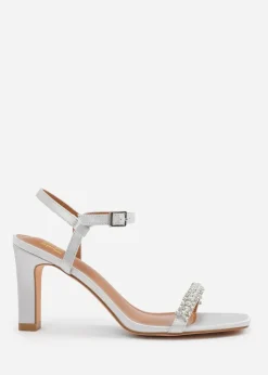 Where's That From Silver Satin Nala Strappy Block Heel