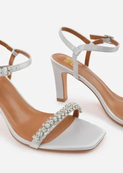 Where's That From Silver Satin Nala Strappy Block Heel