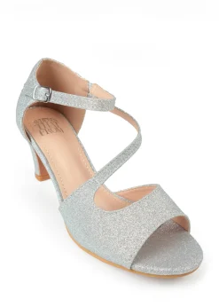 Where's That From Silver Glitter Beatrice Low Kitten Heels