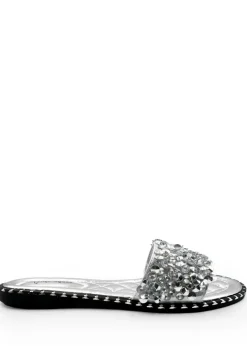Where's That From Silver Belle Diamante Sparkly Flat Sliders