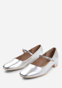 Where's That From Silver Pu Minsk Wide Fit Low Heels