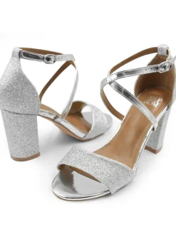 Where's That From Silver Ruth Wide Fit Block Heel Sandals