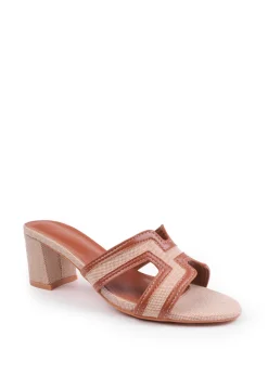 Where's That From Tan PU Drama Cut Out Strap Block Heel Sandals