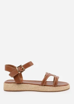 Where's That From Tan PU Sofia Flatform Sandal