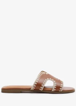 Where's That From Tan PU Nyomi Cut-Out strap Flat Sandals