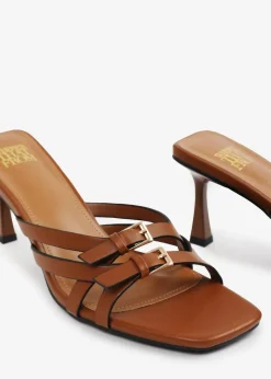 Where's That From Tan PU Ariela Wide-Fit Cross-Over-Buckle Details Strap Heel