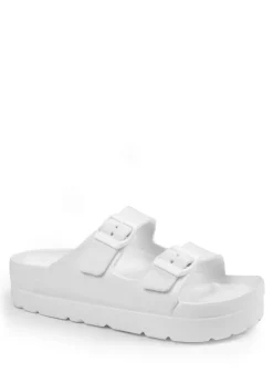 Where's That From White Danielle Slider Sandals With Buckle