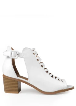 Where's That From White Pu Reydah Mid Block Heel Sandals