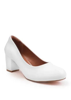 Where's That From White PU Melrose Block Heel Court Shoes