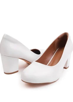 Where's That From White PU Melrose Block Heel Court Shoes
