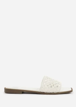 Where's That From White PU Chelsea Woven Strap Flat Sandals