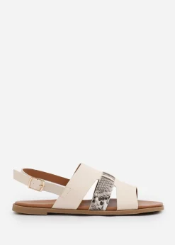 Where's That From Wide Fit Cream PU Uma Flat Sandals