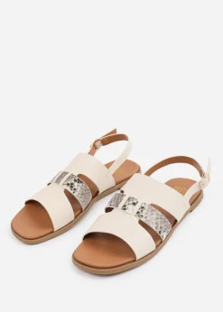 Where's That From Wide Fit Cream PU Uma Flat Sandals