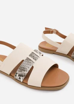 Where's That From Wide Fit Cream PU Uma Flat Sandals
