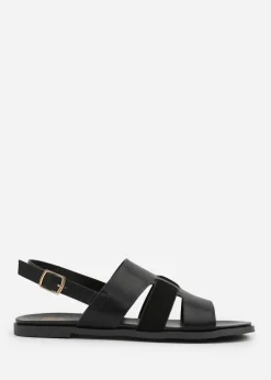 Where's That From Wide Fit Black PU Uma Flat Sandals