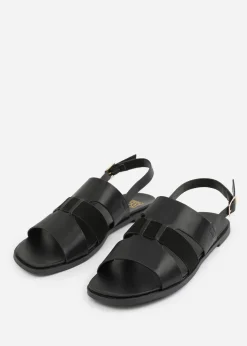 Where's That From Wide Fit Black PU Uma Flat Sandals