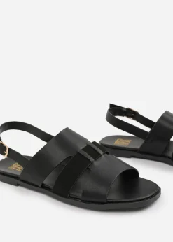 Where's That From Wide Fit Black PU Uma Flat Sandals