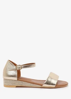 Where's That From Wide-Fit Metallic Gold Eleanor Low Wedge Shoes