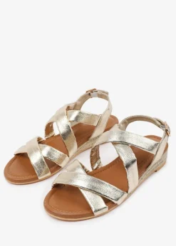 Where's That From Wide-Fit Metallic Gold Violet Low Wedge Shoes