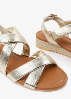 Where's That From Wide-Fit Metallic Gold Violet Low Wedge Shoes