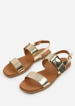 Where's That From Wide-Fit Metallic Gold PU Camilla Classic Flat Sandals