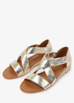 Where's That From Wide-Fit Metallic Gold Hummingbird Low Wedge Shoes