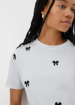 White Bow Embroidered T-Shirt