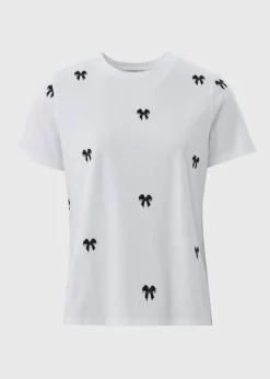 White Bow Embroidered T-Shirt