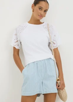 White Broderie Anglaise Raglan Sleeve T-Shirt