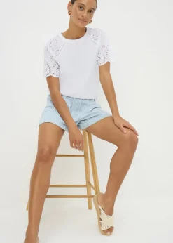 White Broderie Anglaise Raglan Sleeve T-Shirt