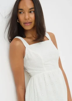 White Broderie Anglaise Square Neck Midi Dress