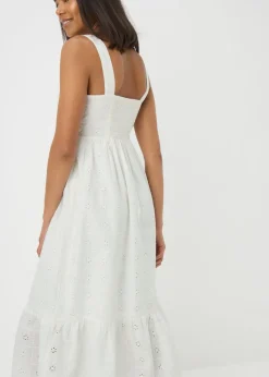 White Broderie Anglaise Square Neck Midi Dress